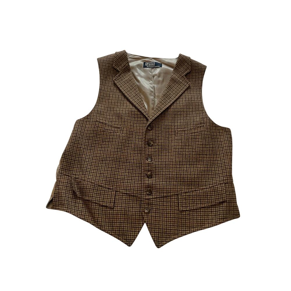 Polo Ralph Lauren men’s Vtg waistcoat vest houndstooth wool blend tweed small